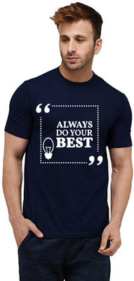 Aseria Printed Men Round Neck Dark Blue T-Shirt