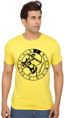Aseria Printed Men Round Neck Yellow T-Shirt
