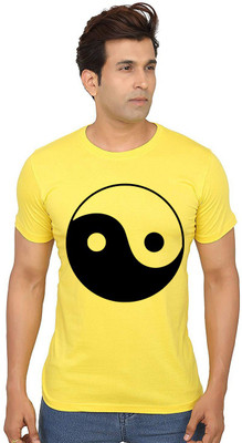 Aseria Printed Men Round Neck Yellow T-Shirt
