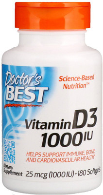 Doctor's Best Vitamin D3, 25 mcg (1,000 IU), 180 Softgels(25 mg)