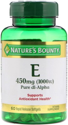 Nature's Bounty Vitamin E, Pure Dl-Alpha, 450 mg (1000 IU), 60 Rapid Release Softgels(450 mg)