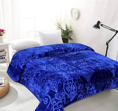 BLAN STAR Self Design Double Mink Blanket for  Heavy Winter(Microfiber, Blue)