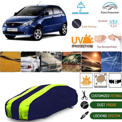 MotohunK Car Cover For Tata Vista (With Mirror Pockets)(Green, Blue)