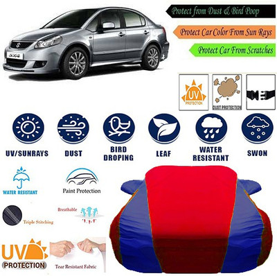 MotohunK Car Cover For Maruti Suzuki SX4 (With Mirror Pockets)(Red, Blue)