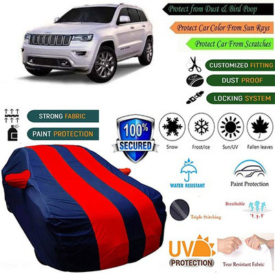 MotohunK Car Cover For Mahindra Jeep (With Mirror Pockets)(Blue, Red)
