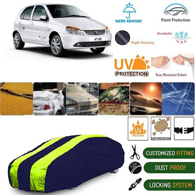 MotohunK Car Cover For Tata Indica eV2 (With Mirror Pockets)(Green, Blue)