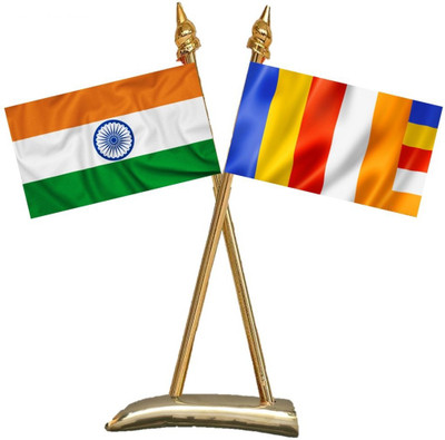 UNIQ India:: Buddhist Rectangle Table Miniature Flag(Cotton)