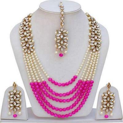 Bhana Jewells Alloy Gold-plated Pink, White, Gold Jewellery Set(Pack of 1)