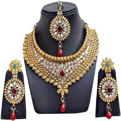 Bhana Jewells Alloy Gold-plated Red, Green, White Jewellery Set(Pack of 1)