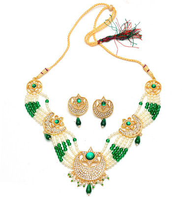 mohit jewellers Brass Gold-plated Green, White, Gold Jewellery Set(Pack of 1)