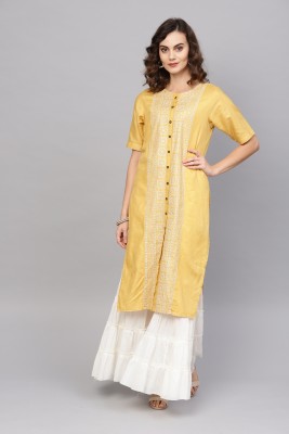 Indo Era Women Embroidered Straight Kurta(Yellow)