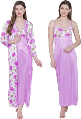 PHALIN Women Nighty with Robe(Multicolor)