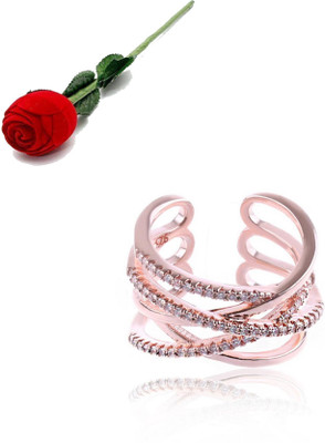 MYKI Simply Gorgeous Criss-Cross Beautiful Zircon Adjustable Ring For Women & Girls with Rose box packing Stainless Steel Cubic Zirconia Gold Plated Ring