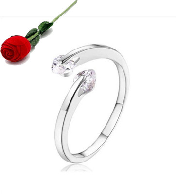 MYKI Rose box packing Stainless Steel Cubic Zirconia Silver Plated Ring