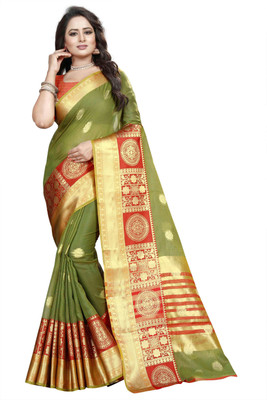 Fancy Fab Self Design, Striped Bollywood Cotton Linen Saree(Green)