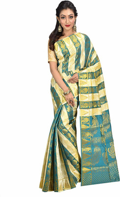Desh Bidesh Self Design Kanjivaram Pure Silk Saree(Blue)