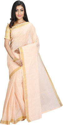 Rukmini Boutique Self Design Bollywood Pure Cotton, Cotton Silk Saree(Beige)