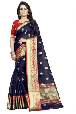 Fancy Fab Self Design, Striped Bollywood Cotton Linen Saree(Blue)