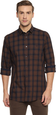 van-heusen-men-checkered-casual-brown-shirt