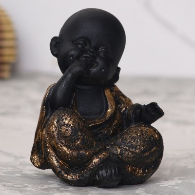 eCraftIndia Decorative Monk Buddha Decorative Showpiece  -  13 cm(Polyresin, Gold, Black)