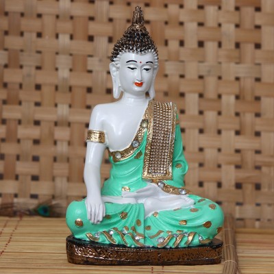 eCraftIndia Decorative Meditating Lord Buddha Decorative Showpiece  -  27 cm(Polyresin, Green, White)