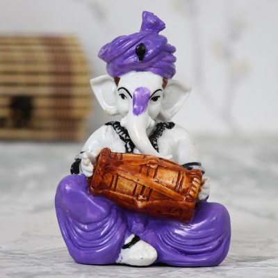 eCraftIndia Lord Ganesha Playing Dholak (Purple) for Home Decor| Office Decor| Chrismas Decor| Diwali Decor| Vaastu Decor| Fengshui Decorative Showpiece  -  13 cm(Polyresin, Purple, Brown)