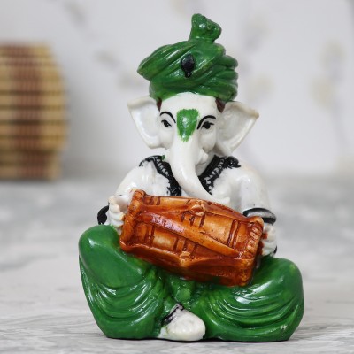 eCraftIndia Lord Ganesha Playing Dholak (Green) for Home Decor| Office Decor| Chrismas Decor| Diwali Decor| Vaastu Decor| Fengshui Decorative Showpiece  -  13 cm(Polyresin, Green)