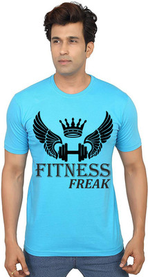 Aseria Printed Men Round Neck Light Blue T-Shirt