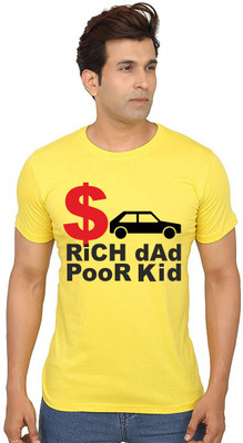 Aseria Printed Men Round Neck Yellow T-Shirt