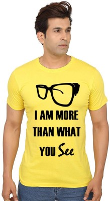 Aseria Graphic Print Men Round Neck Yellow T-Shirt