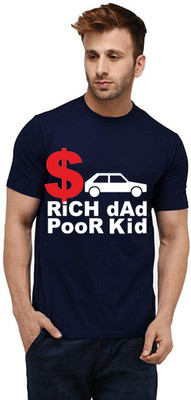 Aseria Printed Men Round Neck Dark Blue T-Shirt