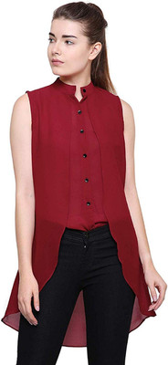 Mizago Casual No Sleeve Printed Women Maroon Top