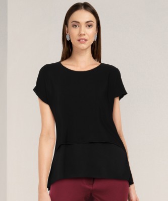 United Colors of Benetton Casual Half Sleeve Solid Women Black Top