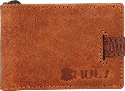 Mocy Men Casual Brown Genuine Leather Money Clip(3 Card Slots)