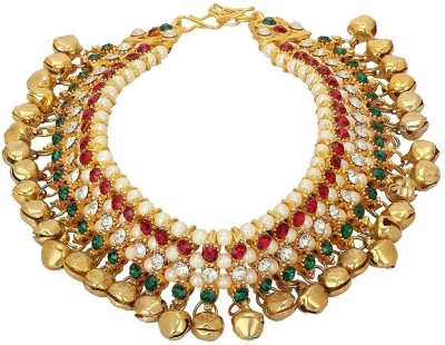 TIRUPATI Deals valentine day New Branded World Indian Gold Tone Designer Ethnic CZ Diamond Red Green Marun White Stone Bridal 3 Layer Anklet Jewelry Payal for Women and Girls, Ethnic Wedding Marriage, Party Wear,Daily Wear,Gift Item, Metal, Alloy Anklet(Pack of 2)