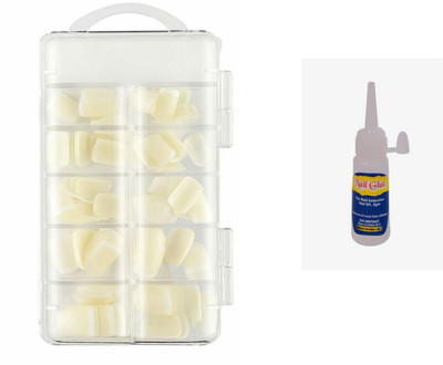 BEAUTRISTRO Reusable Acrylic False Nails With Free Glue WHITE(Pack of 100)