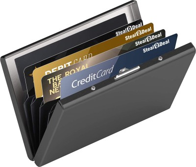 StealODeal Protected Black Slim Stainless Steel Debit/Credit 6 Card Holder(Set of 1, Black)