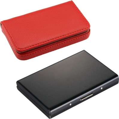 StealODeal |Combo of 2|Black Stainless Steel & Red Leather Debit Credit 20 Card Holder(Set of 2, Black, Red)