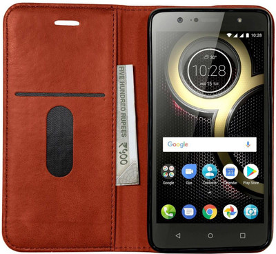 DOB Book Cover for Lenovo K8 Plus(Brown, Magnetic Case)