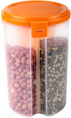 2Mech Transparent Plastic 3 Section Lock Food Storage Dispenser Airtight Container Jar for Cereals, Snacks, Pulses (Color May Vary - Random color shiped) set of 1 - 1500 ml Plastic Grocery Container(Multicolor)