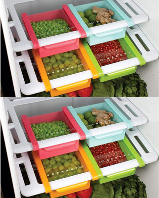 2Mech Multipurpose Fridge Space Slide Storage Rack - 750 ml Plastic Fridge Container(Pack of 8, Multicolor)
