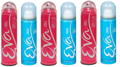 EVA 3 Doll and 3 Fresh Deodorant Spray 40ml Each Deodorant Spray - For Women(240 ml, Pack of 6)
