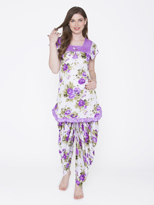 PHALIN Women Printed Purple Top & Pyjama Set