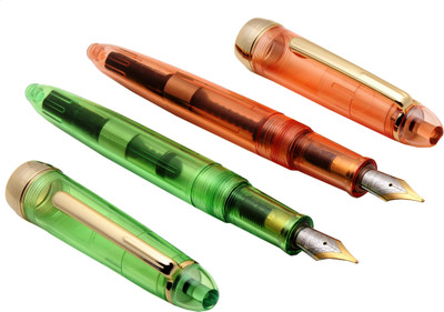 Ledos Set Of 2- Jinhao 992 Justice Fountain Pens Transparent Saffron Orange & Apple Green Fine Nib Pen Gift Set(Pack of 2, Ink Color - Blue)