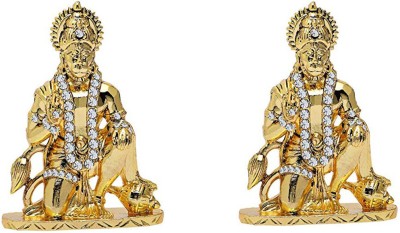 N Trade Combo of 2 Brass Antique Look With Stones Hanuman Car Dashboard Statue Lord Hanuman Idol Bajrangbali Decorative Spiritual Puja Vastu Showpiece Figurine Decorative Showpiece  -  7 cm(Brass, Multicolor)