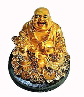S A Gifts Sai Amrut Feng Shui Laughing Buddha Statue Decorative Showpiece  -  12 cm(Ceramic, Gold)