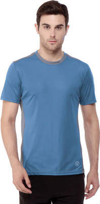 CHKOKKO Solid Men Round Neck Blue T-Shirt