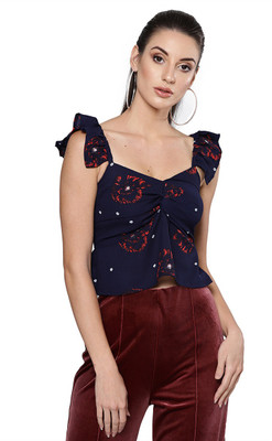 TREND ARREST Casual Sleeveless Floral Print Women Blue Top