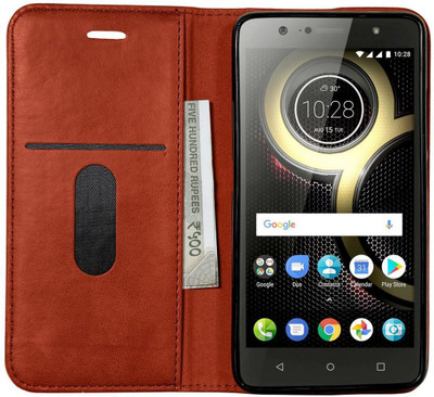 Mofi Book Cover for Lenovo K8 Plus(Brown, Magnetic Case)