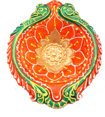 HndB Suninow Handpainted Terracotta/Earthen Clay Decorative Big Diwali Diya/Tealight for Deepawali Pooja/Puja Earthenware Table Diya Set(Height: 2 inch)